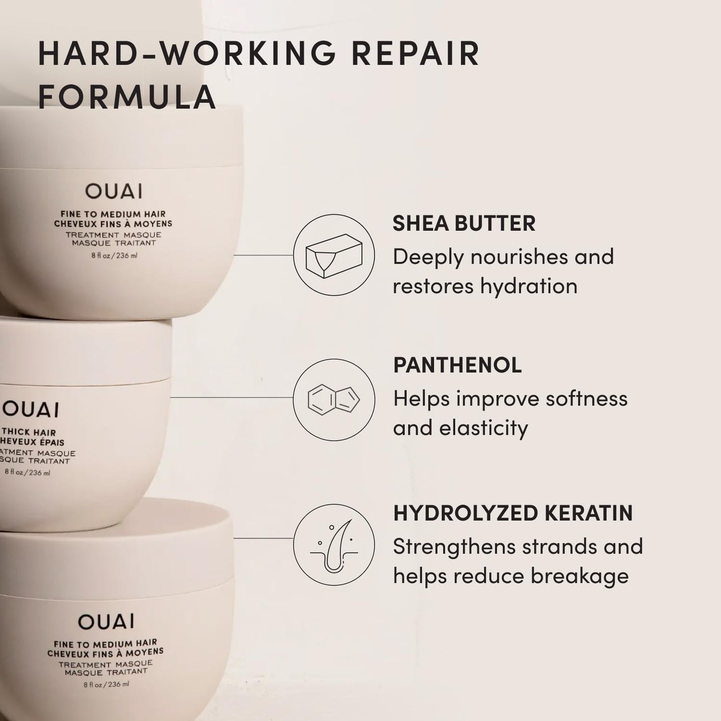 OUAI Fine to Medium Hair Treatment Mask- Deep Conditioning Hair Mask (8 oz) OUAI