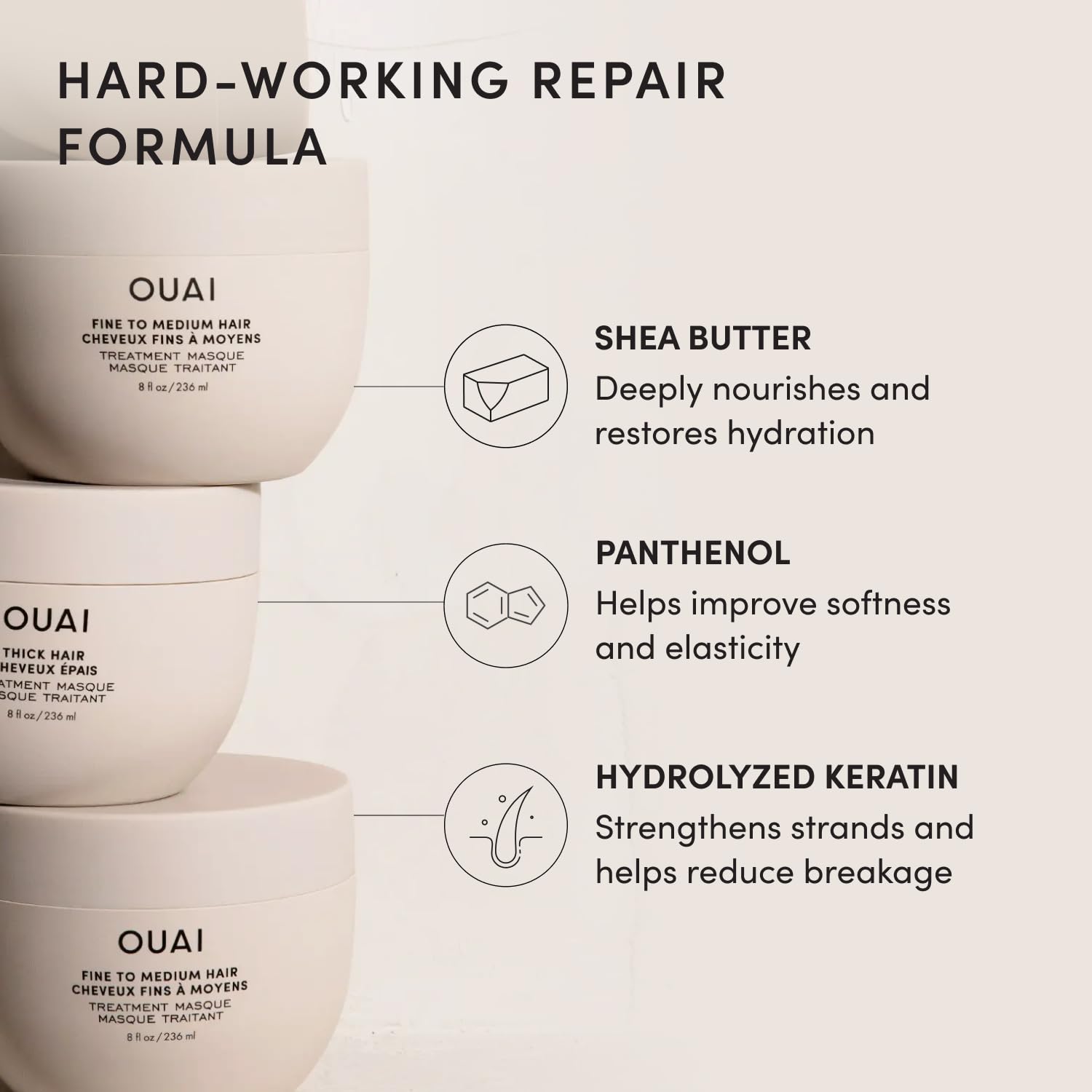 OUAI Fine to Medium Hair Treatment Mask- Deep Conditioning Hair Mask (8 oz) OUAI