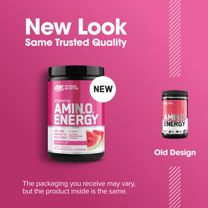 Optimum Nutrition Amino Energy Powder: Pre- workout & Anytime energy with Green tea, Green coffee extract + BCAA's - Watermelon: 30 servings [270g] (packaging may vary) - Available at All In One Marketplace Canada