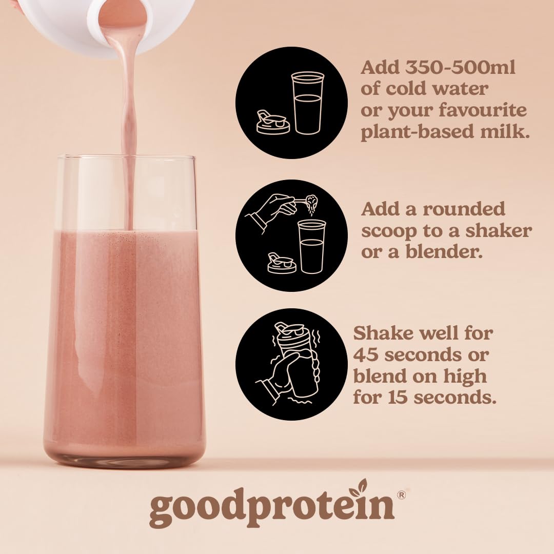 Good Protein Vegan Plant-based Protein Powder 100% Natural, Non-GMO, Dairy-free, Gluten-free, Soy-free, No Added Sugar and Nothing Artificial. Chocolate Fudge All-in-One Shake 880 grams