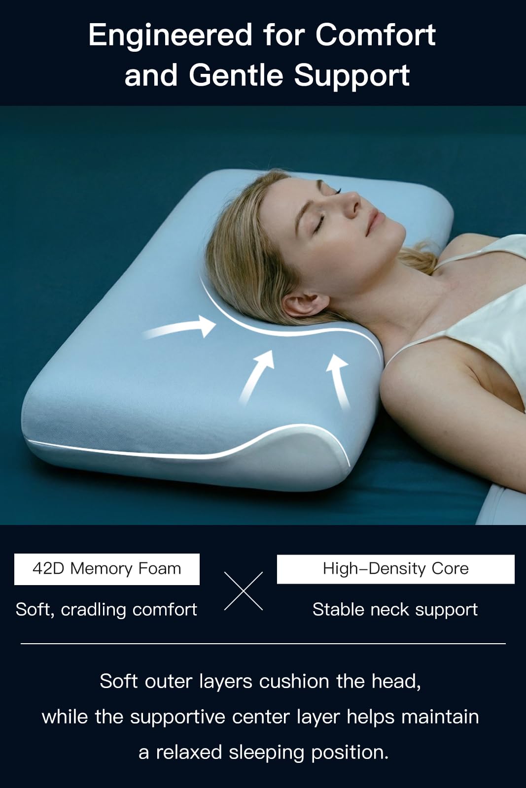 【Hotel Collection】 Memory Foam Pillow for Sleeping, Cooling Pillow with PCM Cover, Ergonomic Neck Support Pillow for All Sleep Positions, Soft Supportive Bed Pillow, Blue Grey, Queen (30"x16.5"x3.9")