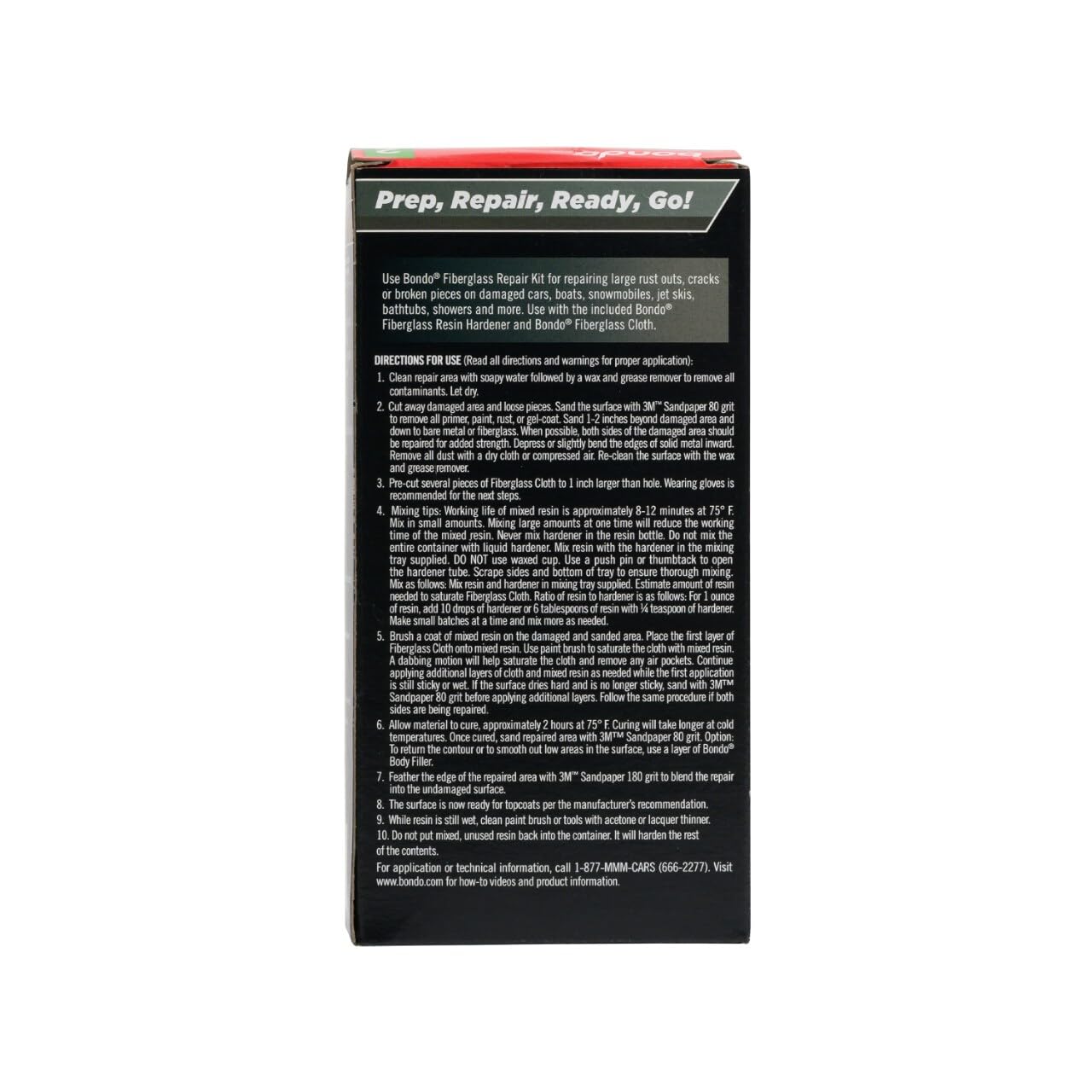 3M Bondo Fiberglass Resin Repair Kit, 0.45 Pint, Includes Fiberglass Resin, Liquid Hardener, Spreader, Fiberglass Cloth and Mixing Tray, Repair Holes & Scratches on Automobiles, Boats and More (420) 3M