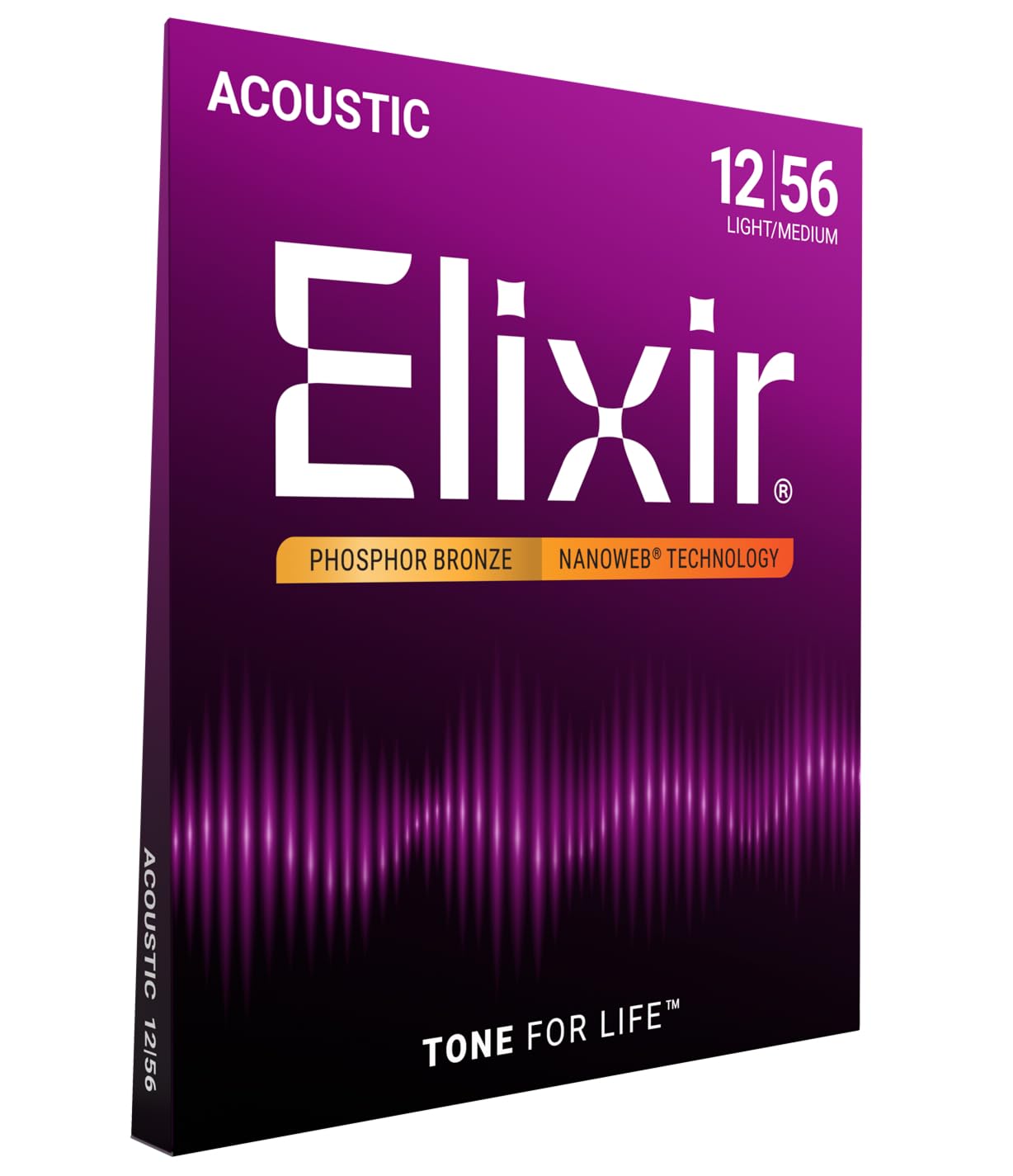 Cordes de guitare acoustique Elixir 16077 en bronze phosphoreux avec revêtement Nanoweb - Tirant Light-Medium 12-56