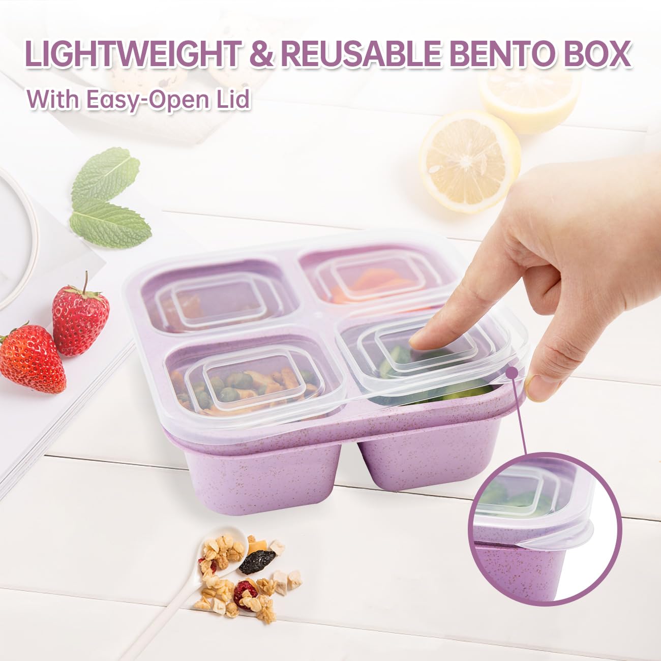 Luriseminger 5 Pack Bento Lunch Box,4 Compartment Snack Containers,Divided Snack Box,Meal Prep Lunch Containers FOR Kids/Toddle/Adults,Food Storage Containers for School, Work and Travel - Available at All In One Marketplace Canada