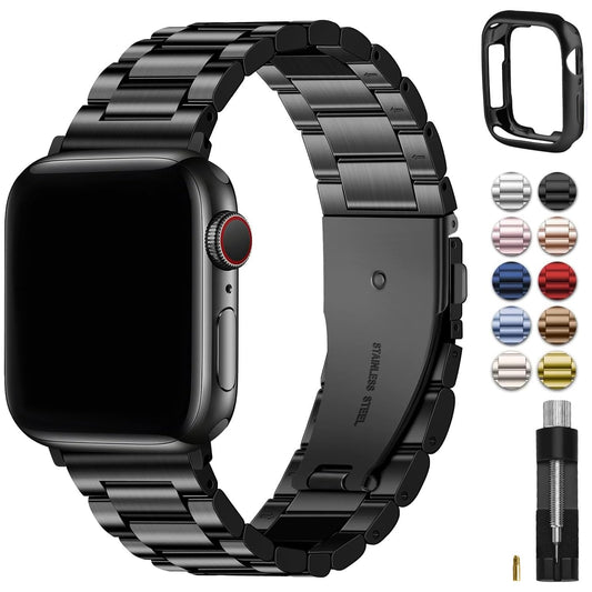Fullmosa Compatible with Apple Watch Band 45mm 44mm 42mm 46mm 49mm 41mm 40mm 38mm, Stainless Steel Band with Case for iwatch Ultra Series11 10 9 8 7 6 5 4 3 2 1 & SE3/2/1,42mm 44mm 45mm Black