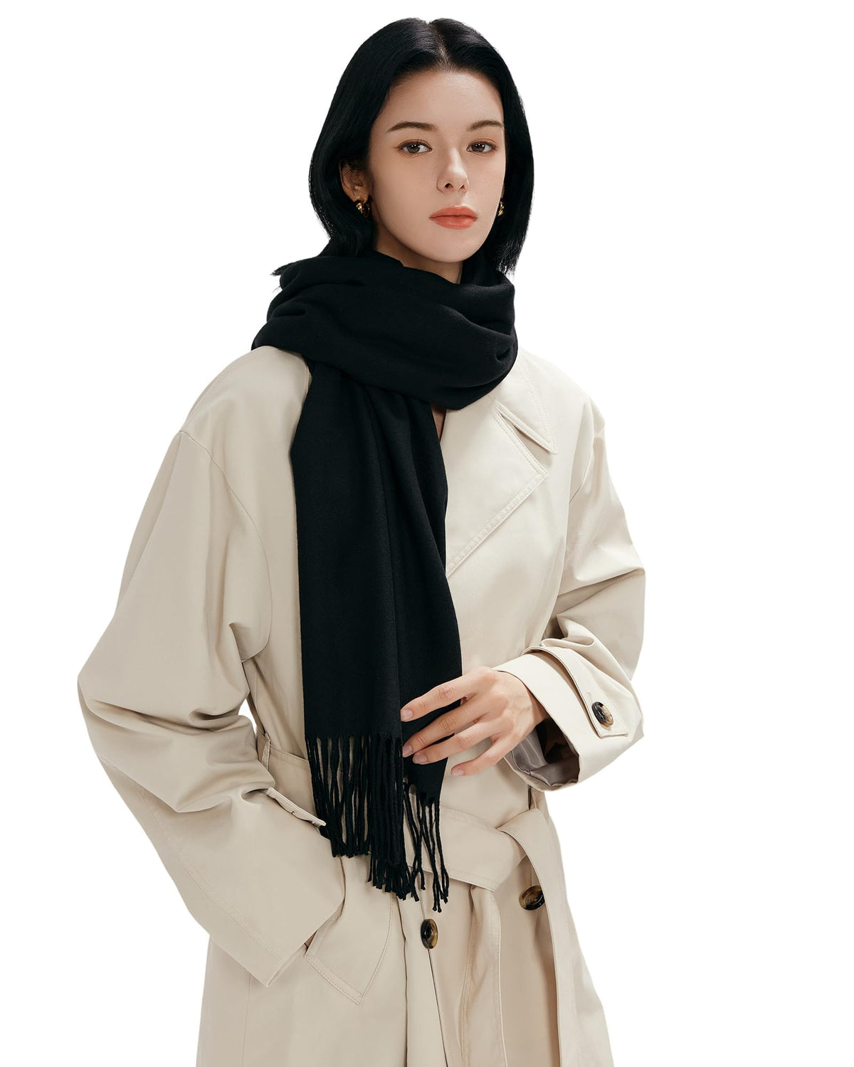 MaaMgic Women's Large Soft Feel Pashmina Shawls Wraps Light Winter Scarf,Black 🍁 All In One Marketplace Canada