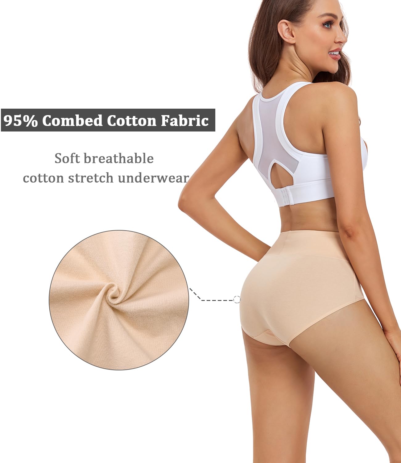 Culotte taille haute en coton pour femme Wirarpa, sous-vêtements confortables, lot de 5, couleur beige, taille médium