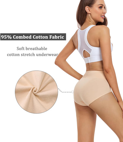 Culotte taille haute en coton pour femme Wirarpa, sous-vêtements confortables, lot de 5, couleur beige, taille médium