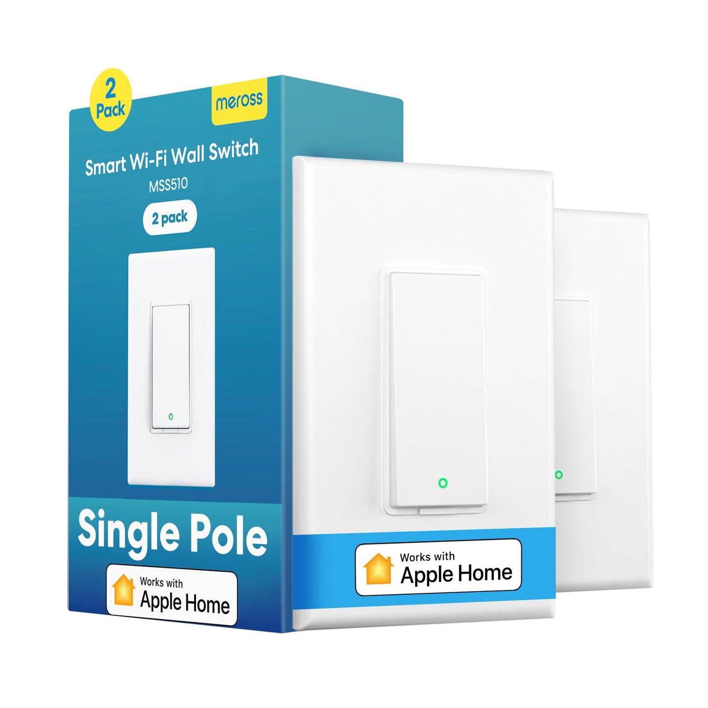 meross Smart Single Pole Light Switch 2 Pack, Apple HomeKit Supported meross