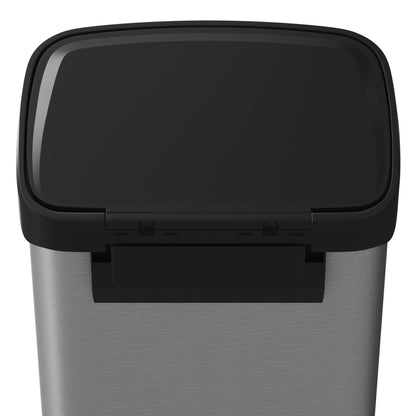 Garvee 13 gal / 50 L Stainless Steel Trash Can with Lid, Large Garbage Can for Kitchen, Rustproof Step-on Kitchen Metal Trash Bin with Liner Rim, Rear Handle, Soft Close Plastic Lid, Silver Garvee
