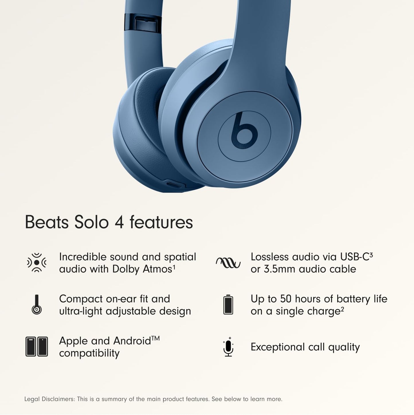 Beats Solo 4 - Wireless Bluetooth On-Ear Headphones, Apple & Android Compatible, Up to 50 Hours of Battery Life - Slate Blue