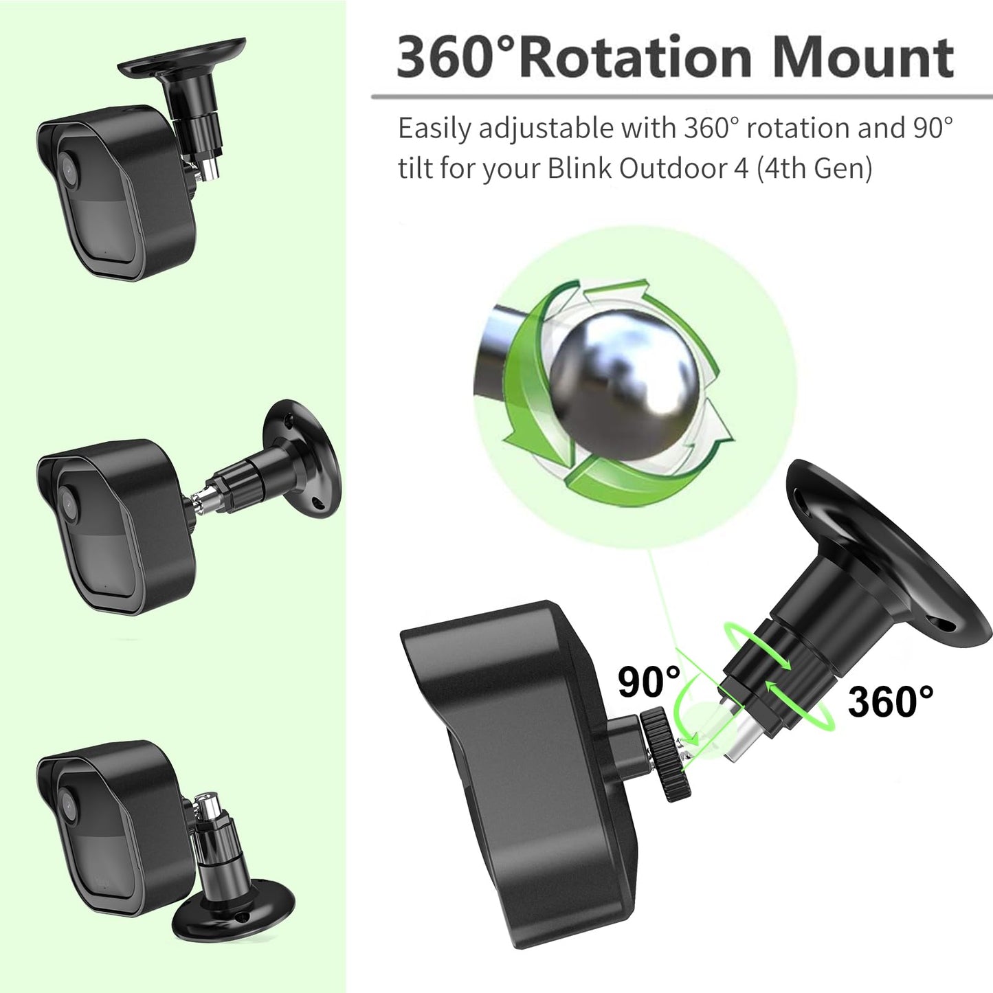 All-New Blink Camera Mount for Outdoor 4/2K+, 3 Pack Protective Cover and 360 Degree Adjustable Mounting Bracket, Blink Sync Module Outlet Mount (Black)