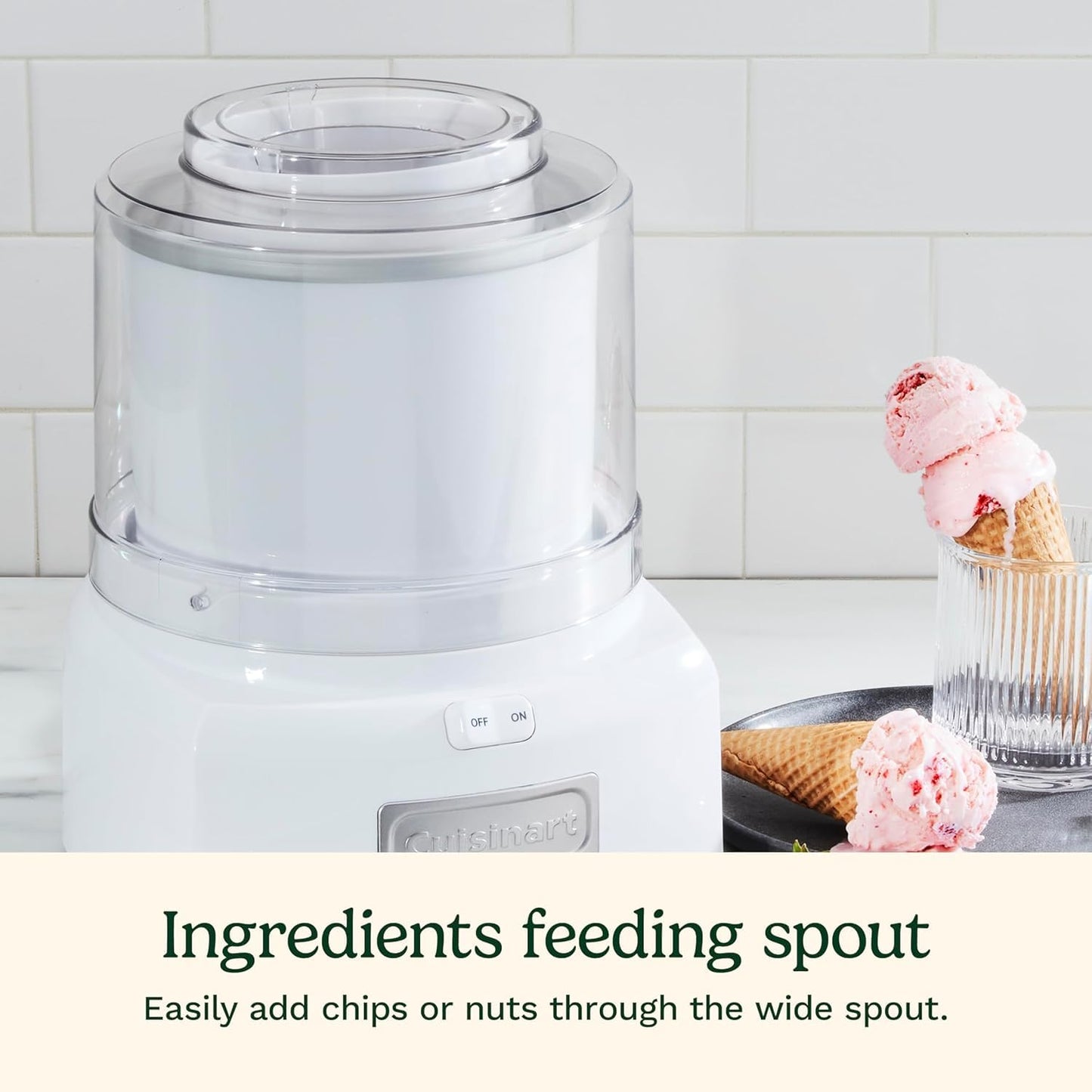 Cuisinart Ice Cream Maker Machine, 1.5 Quart Sorbet, Frozen Yogurt Maker, Double Insulated, White (ICE-21C) - Available at All In One Marketplace Canada