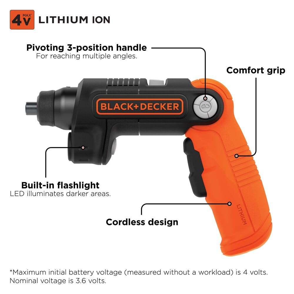 BLACK+DECKER 4V MAX* Cordless Screwdriver with LED Light (BDCSFL20C) BLACK+DECKER