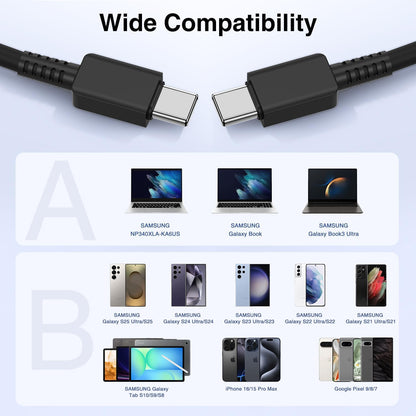 45W USB C Charger for Samsung Galaxy S25/S24/S26 Ultra,3FT/6FT/10FT USB C Cable and USB C Fast Charger Blcok for Samsung Galaxy S23 S22 Ultra/S21,Fast Charging Cable for iPhone 17 16/iPad Pro