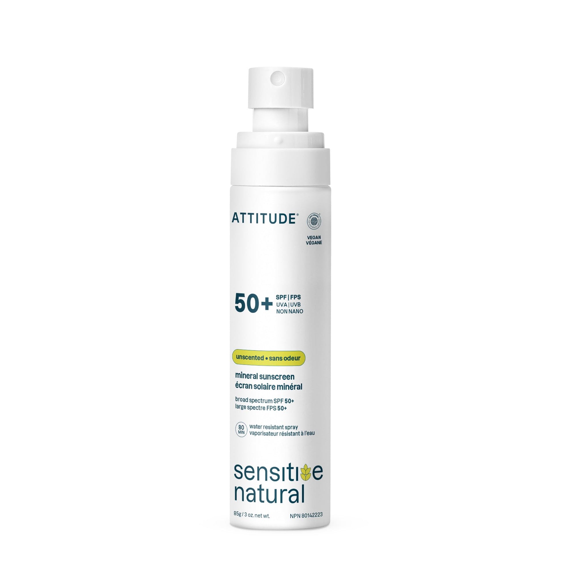 ATTITUDE Sensitive Skin Mineral Sunscreen Lightweight Lotion SPF 50, Broad Spectrum Zinc Oxide, EWG Verified, Mineral-Based, Non-Nano, Water-Resistant 80 Minutes, Non-Greasy for Face & Body, Vegan, Unscented, 80 grams - Available at All In One Marketplace Canada