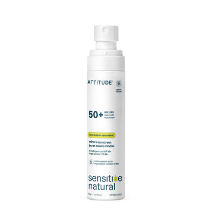 ATTITUDE Sensitive Skin Mineral Sunscreen Lightweight Lotion SPF 50, Broad Spectrum Zinc Oxide, EWG Verified, Mineral-Based, Non-Nano, Water-Resistant 80 Minutes, Non-Greasy for Face & Body, Vegan, Unscented, 80 grams - Available at All In One Marketplace Canada