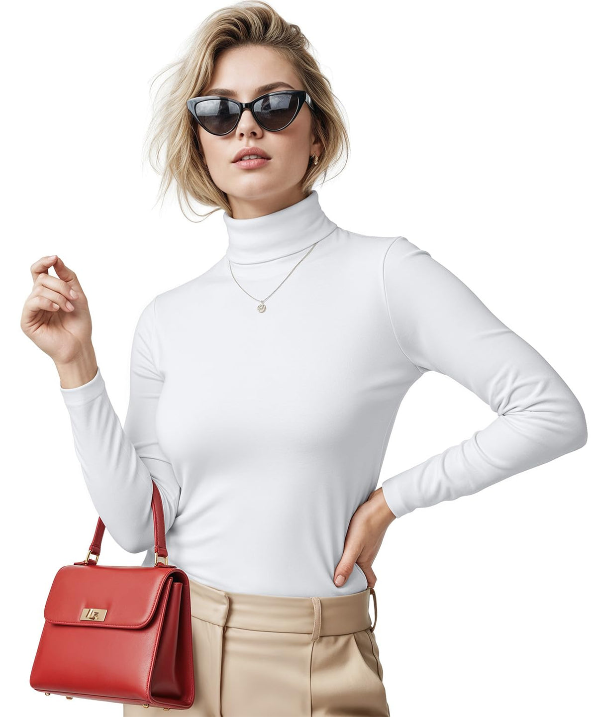 NY Threads Cotton Blend Turtleneck Top for Women, Large, White 🍁 All In One Marketplace Canada