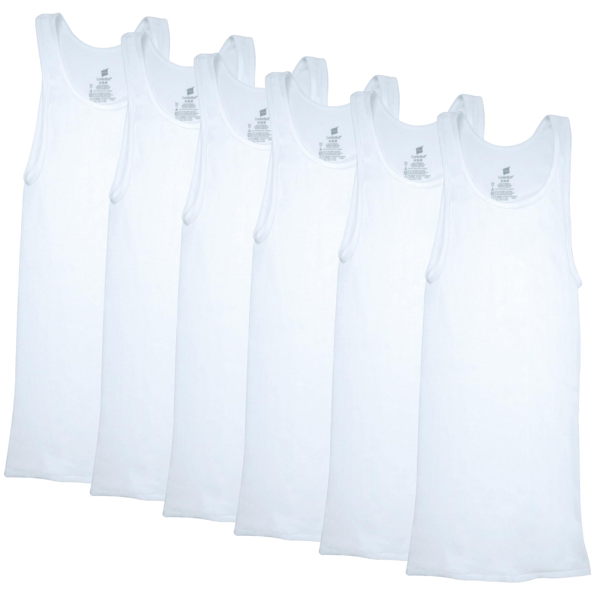 Hanes Mens ComfortSoft 6 Pack Tagless A-Shirts Undershirts, White, Medium US