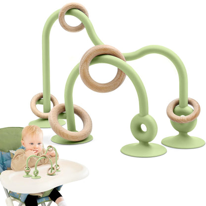 Baby Sensory Suction Toy for High Chair, Food-Grade Silicone Pull String with Wooden Loop, Montessori Educational Toy for Babies 6-24 Months, Fun Bath & Table Activity Gift for Easter Christmas, Green 🍁 All In One Marketplace Canada