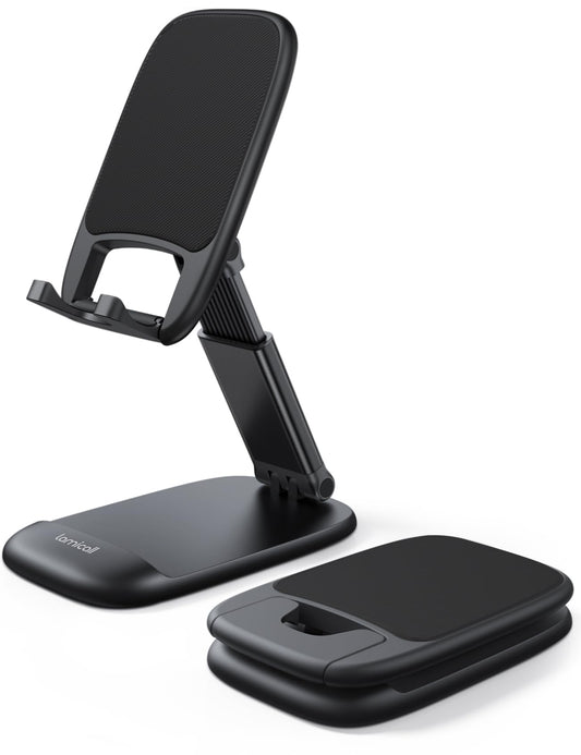 Lamicall Foldable Phone Stand for Desk - Height Adjustable Cell Phone Holder Portable Cellphone Cradle Desktop Dock Mom Gift Compatible with iPhone 14 15 16 17 Pro Max Plus Air, S24 S25 Ultra, 4-8"