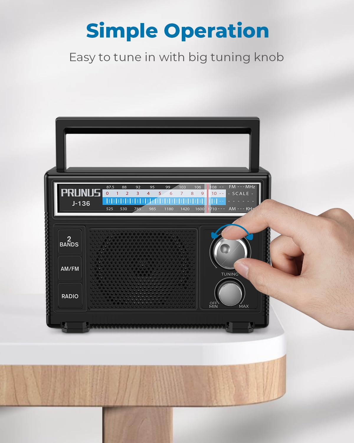 PRUNUS Portable Radio AM FM, Transistor Radio Battery Operated and Plug in Wall,Loud Speaker Support AUX in and Micphone in, Small Radios Portable AM FM J-136 - Available at All In One Marketplace Canada