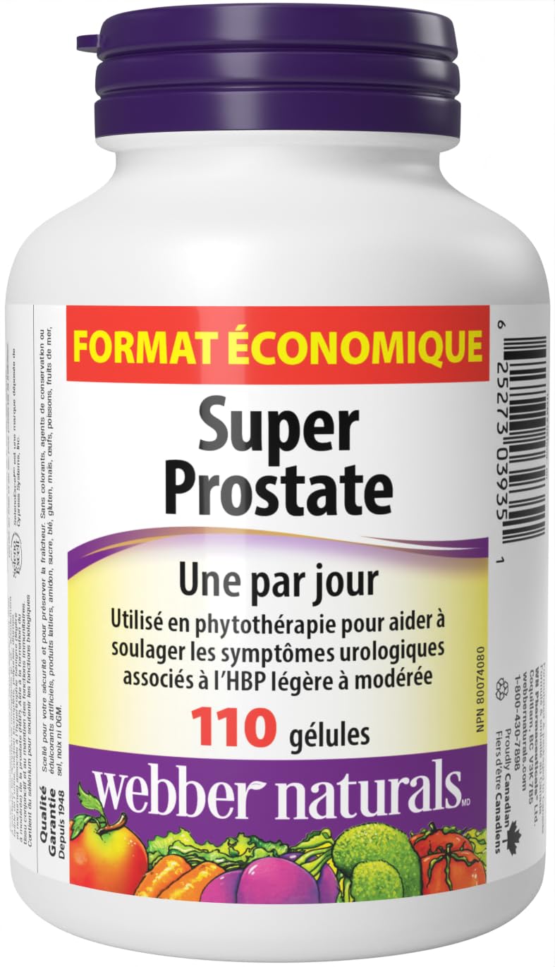 Webber Naturals Super Prostate, 110 Softgels, Helps Relieve Urological Symptoms, Comprehensive Formula Containing Saw Palmetto - Available at All In One Marketplace Canada
