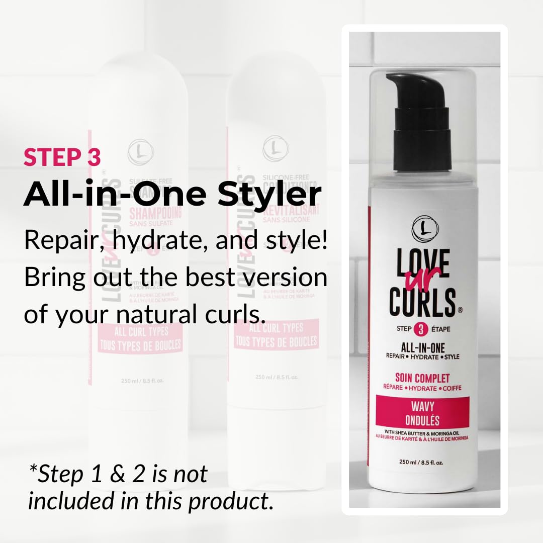 Love Ur Curls - All in One Curl Cream Styler, Curling Cream for Wavy Hair, Repair, Define, Hydrate & Style, Anti Frizz with Shea Butter, 250mL - Available at All In One Marketplace Canada