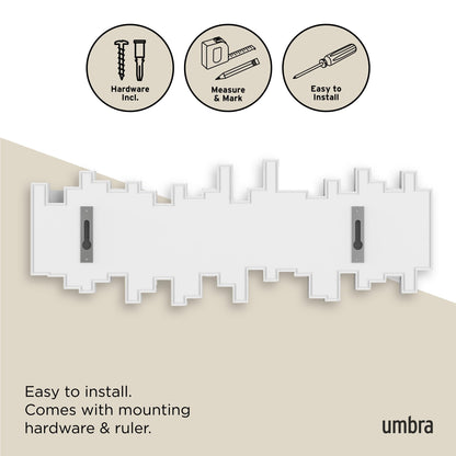 Umbra Sticks Wall-Mounted Coat Rack Rail Hook with 5 Retractable Pegs – Modern, Space-Saving Storage Organizer, White Umbra