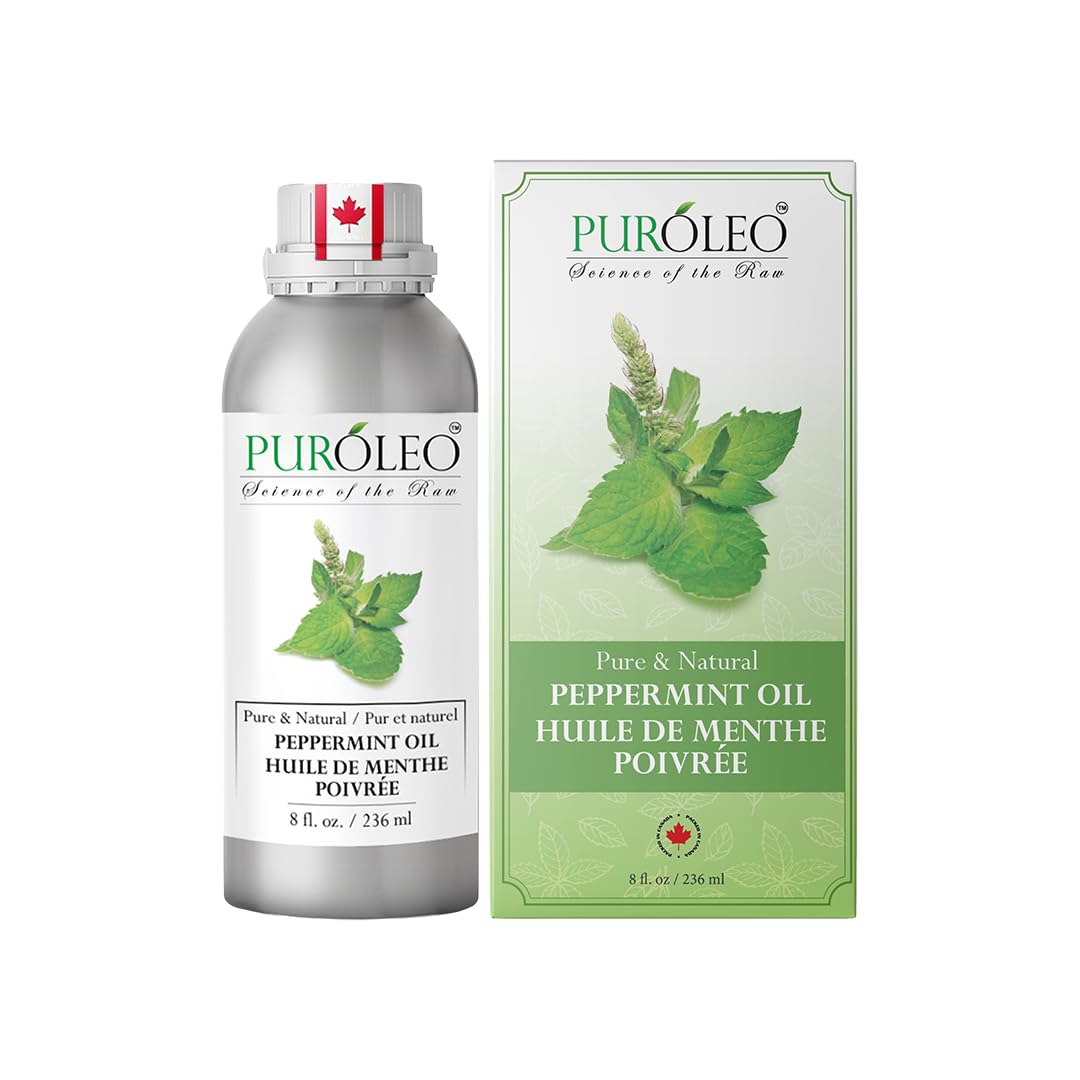 PUROLEO Peppermint Essential Oil 8 Fl Oz/236 ML (Packed in Canada), 100% pure, natural, undiluted. Ideal for aroma, candle making, perfumes, fragrance oils, diffusers, and huile essentielle pour diffuseur. 🍁 All In One Marketplace Canada