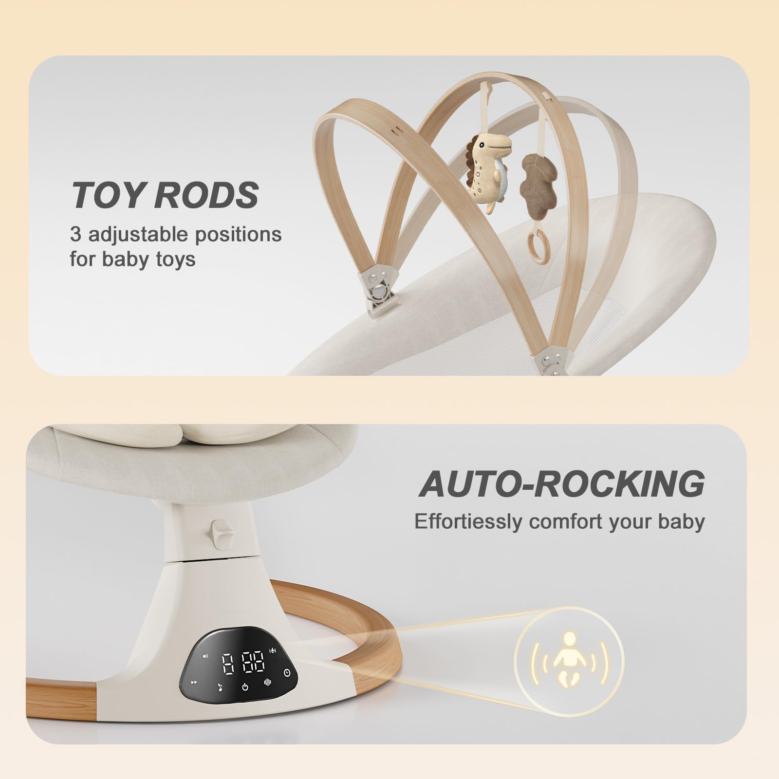 Baby Swings for Infants, Monamii Baby Swing, Bluetooth Infant Swing with Music Speaker, 5 Speeds and Remote Control, Electric Swing for Baby, Portable Baby Swing, Indoor & Outdoor Use (Light Beige) - Available at All In One Marketplace Canada