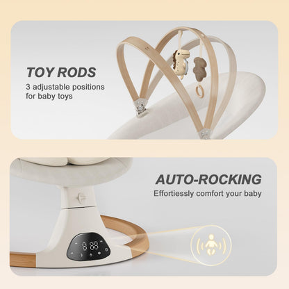 Baby Swings for Infants, Monamii Baby Swing, Bluetooth Infant Swing with Music Speaker, 5 Speeds and Remote Control, Electric Swing for Baby, Portable Baby Swing, Indoor & Outdoor Use (Light Beige) - Available at All In One Marketplace Canada