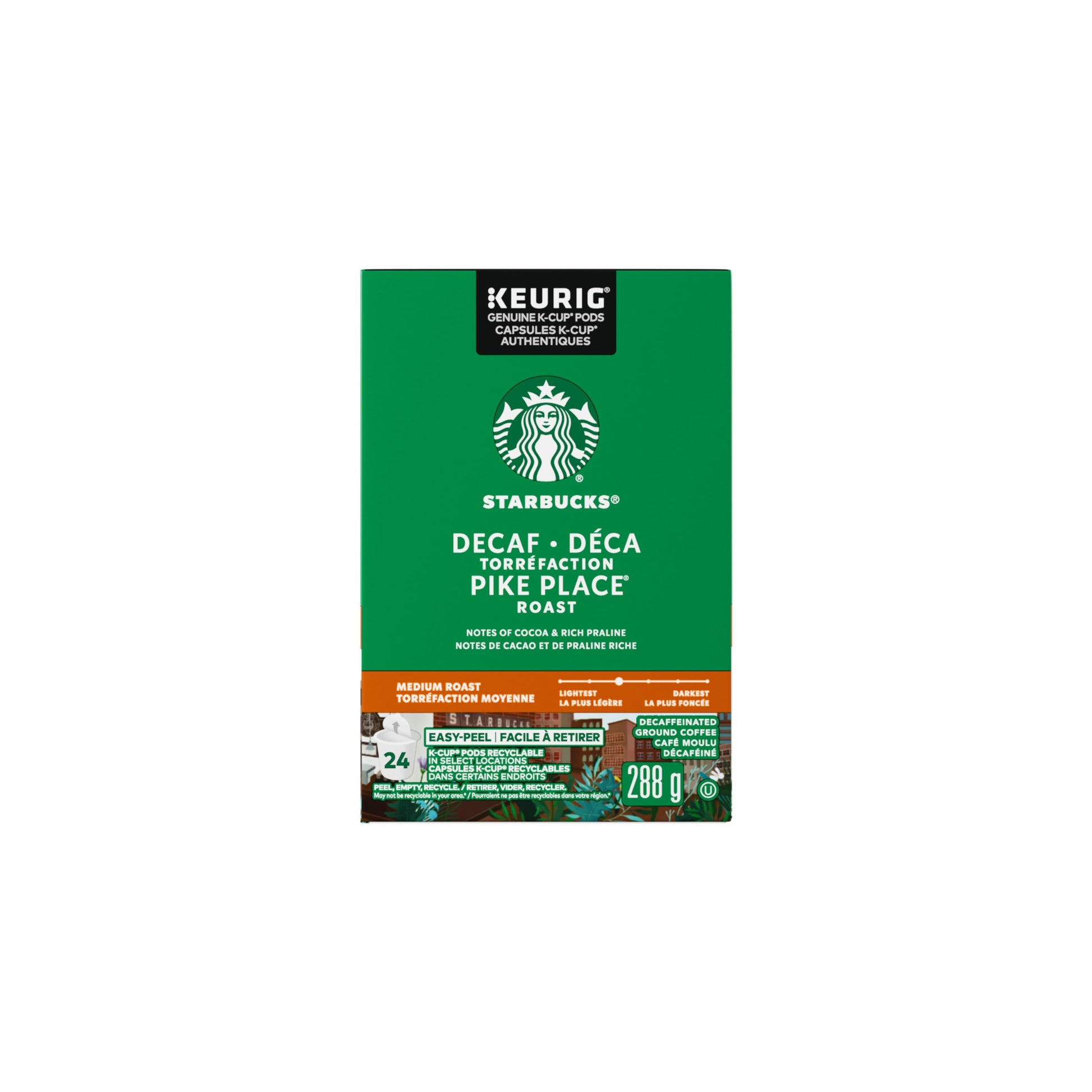 STARBUCKS Pike Place Decaf Roast Medium Roast Ground Coffee K-Cup Pods Box, 288 g - Available at All In One Marketplace Canada