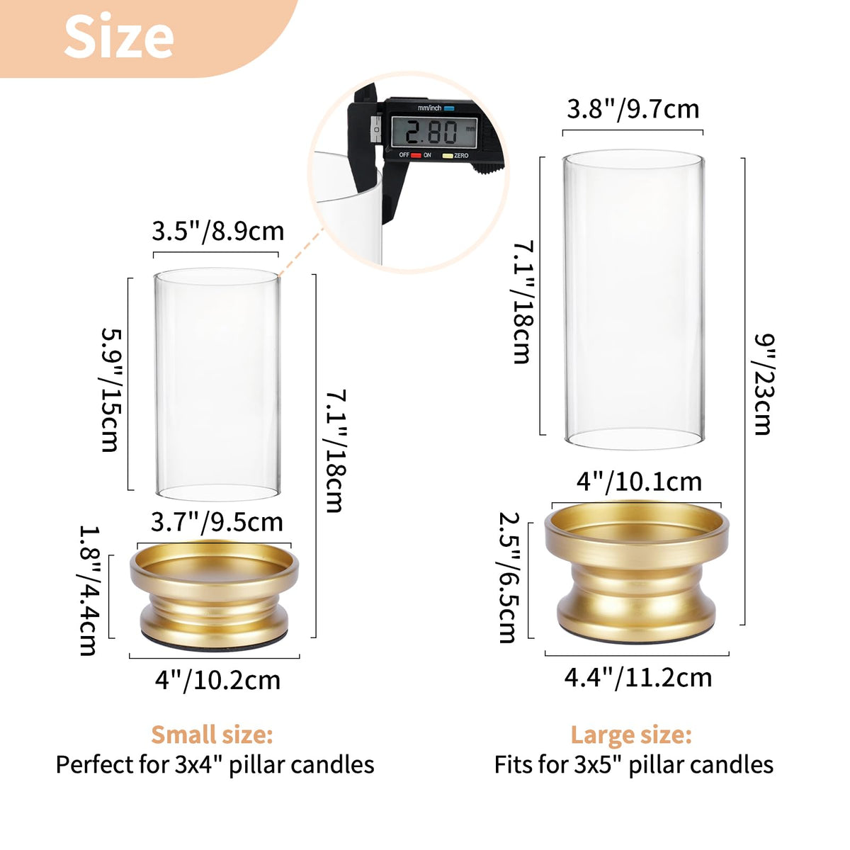 NUPTIO Hurricane Glass Candle Holders for Pillar - Matte Gold - Set of 2 🍁 All In One Marketplace Canada