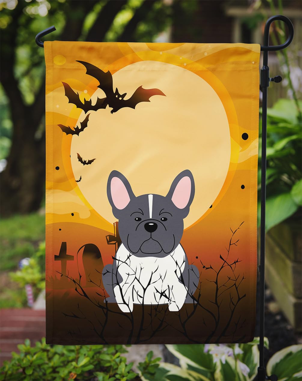 Caroline's Treasures BB4278GF Halloween French Bulldog Black White Garden Size Flag, Small, Multicolor