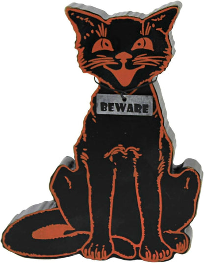 Décoration d'intérieur d'Halloween Primitives by Kathy : figurine épaisse « Beware Black Cat »