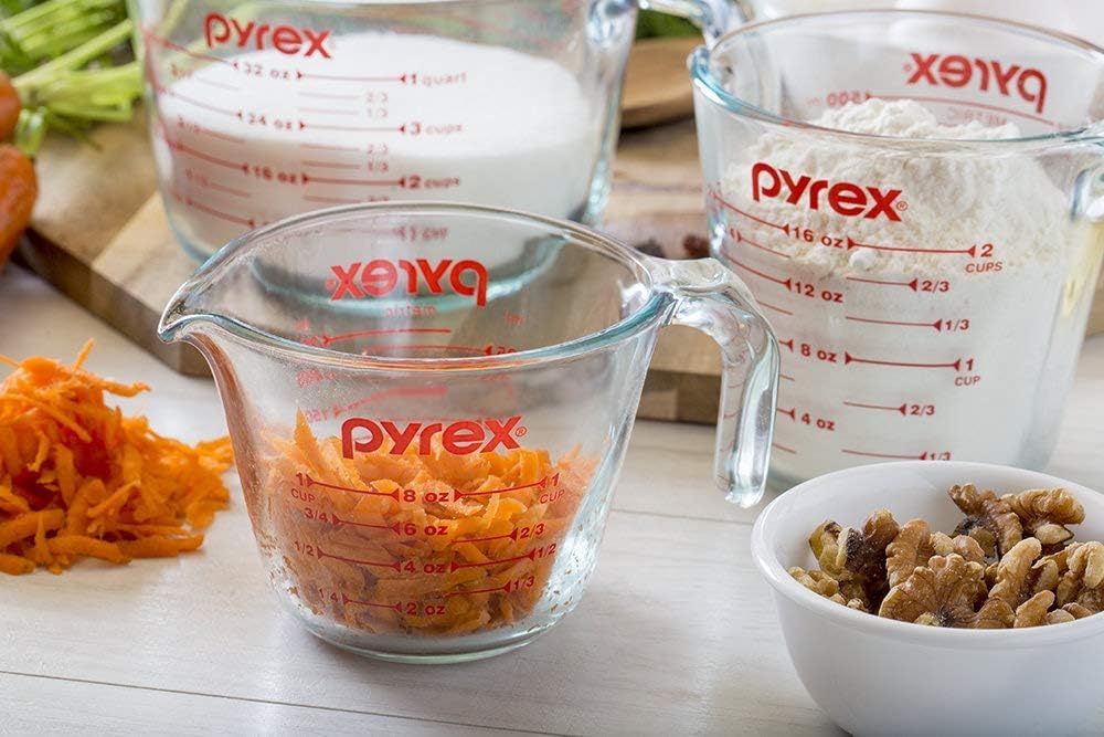 Pyrex 3 Piece Glass Measuring Cup Set, Includes 1-Cup, 2-Cup, and 4-Cup Tempered Glass Liquid Measuring Cups, Dishwasher, Freezer, Microwave, and Preheated Oven Safe, Essential Kitchen Tools - Available at All In One Marketplace Canada