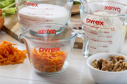 Pyrex 3 Piece Glass Measuring Cup Set, Includes 1-Cup, 2-Cup, and 4-Cup Tempered Glass Liquid Measuring Cups, Dishwasher, Freezer, Microwave, and Preheated Oven Safe, Essential Kitchen Tools - Available at All In One Marketplace Canada