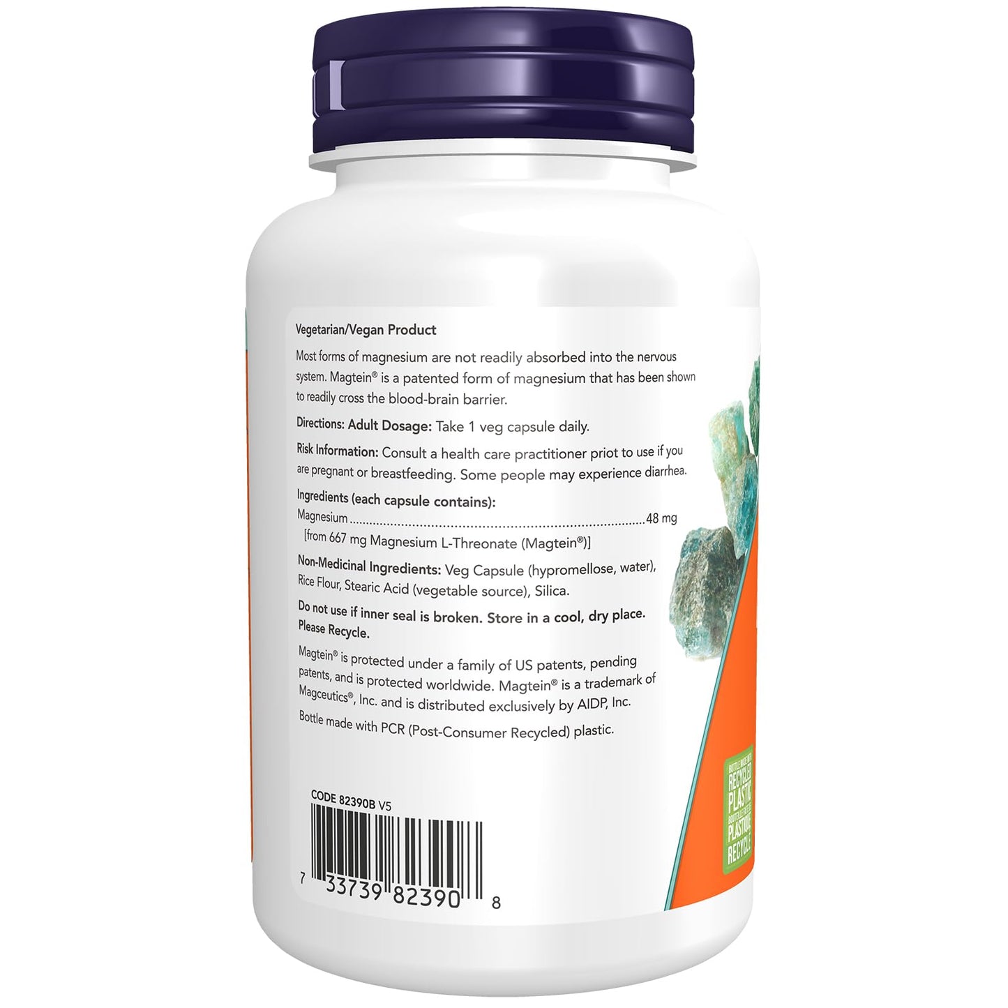 NOW Supplements, Magtein with patented form of Magnesium L-Threonate, Cognitive Support, 90 Veg Capsules NOW