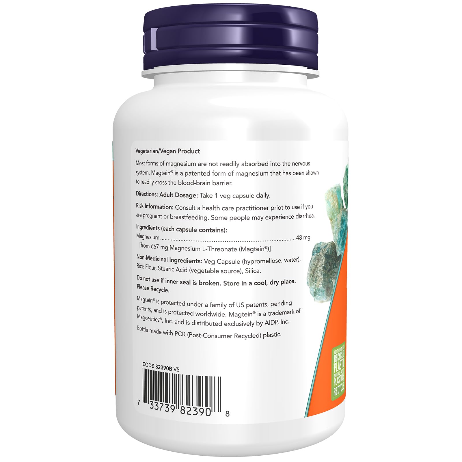 NOW Supplements, Magtein with patented form of Magnesium L-Threonate, Cognitive Support, 90 Veg Capsules NOW