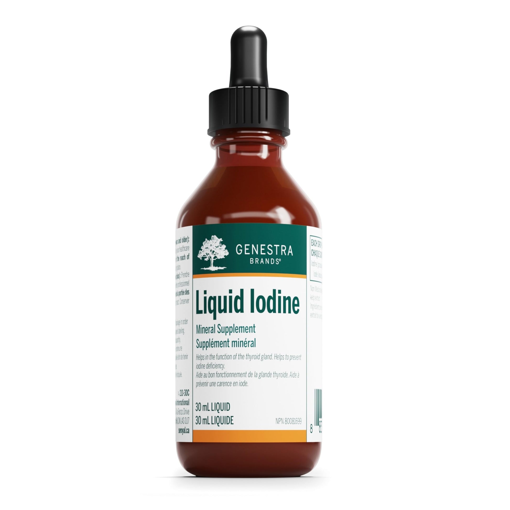 Genestra Brands Liquid Iodine - 150 mcg - For Thyroid Function - Iodine Mineral Supplement - Dairy Free & Vegan Friendly - 30 mL Liquid - Available at All In One Marketplace Canada