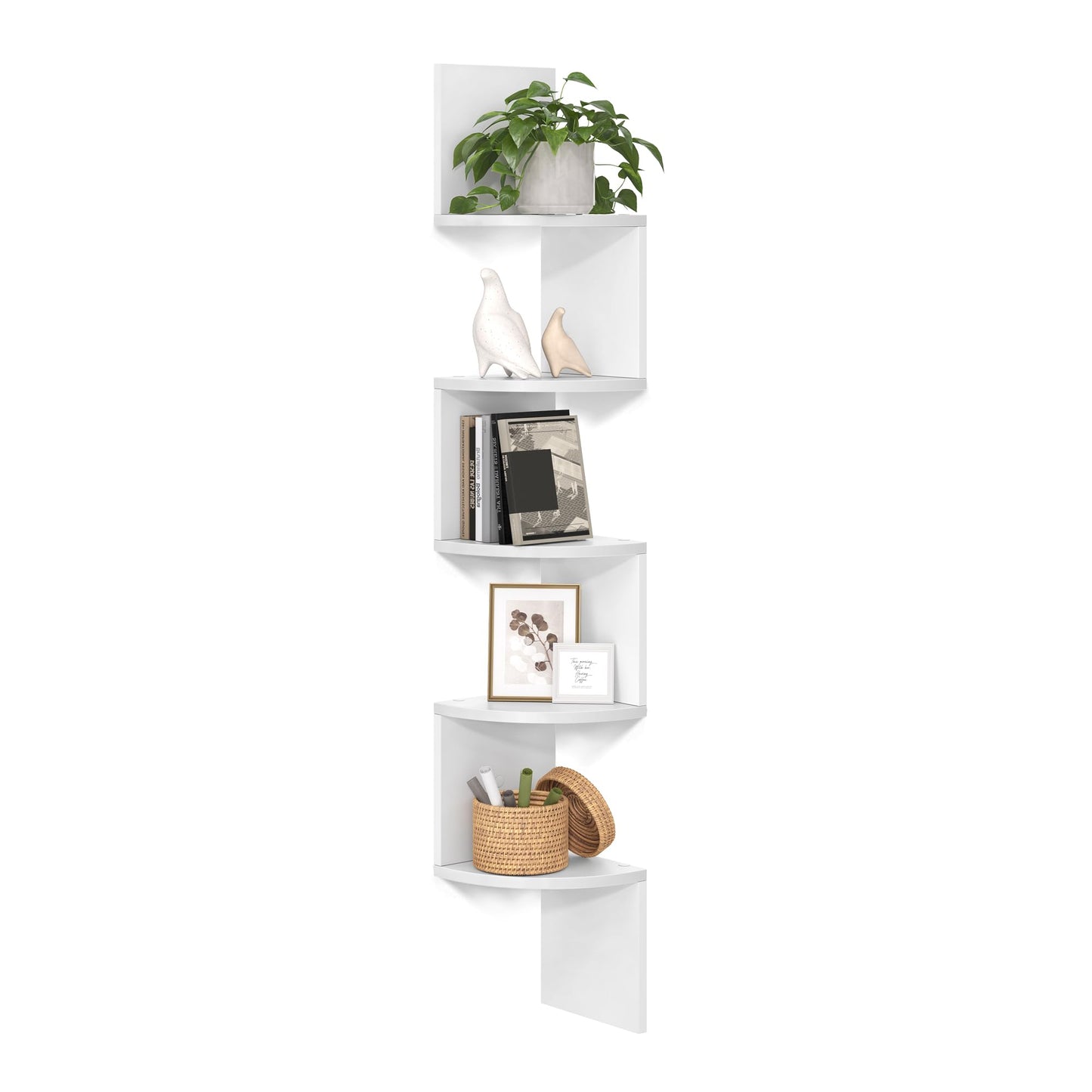 VASAGLE CUSTOS Collection - Corner Shelf Wall Mount, 5-Tier Floating Corner Bookshelf, Plant Shelf for Bedroom, Living Room, Bathroom, Home Office, Cloud White ULBC72WT VASAGLE