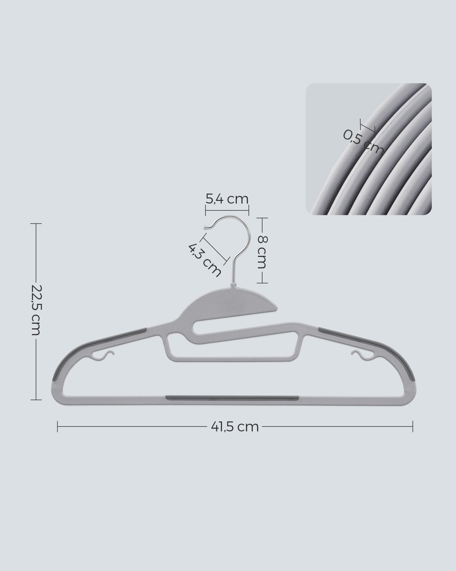 SONGMICS 50 Pack Coat Hangers, Heavy-Duty Plastic Suit Hangers, S-Shaped Opening, Non-Slip, Space-Saving, 360º Swivel Hook, 16.3 Inches Long, Light Gray and Dark Gray UCRP41G-50 SONGMICS