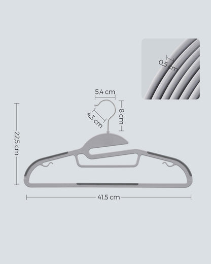 SONGMICS 50 Pack Coat Hangers, Heavy-Duty Plastic Suit Hangers, S-Shaped Opening, Non-Slip, Space-Saving, 360º Swivel Hook, 16.3 Inches Long, Light Gray and Dark Gray UCRP41G-50 SONGMICS