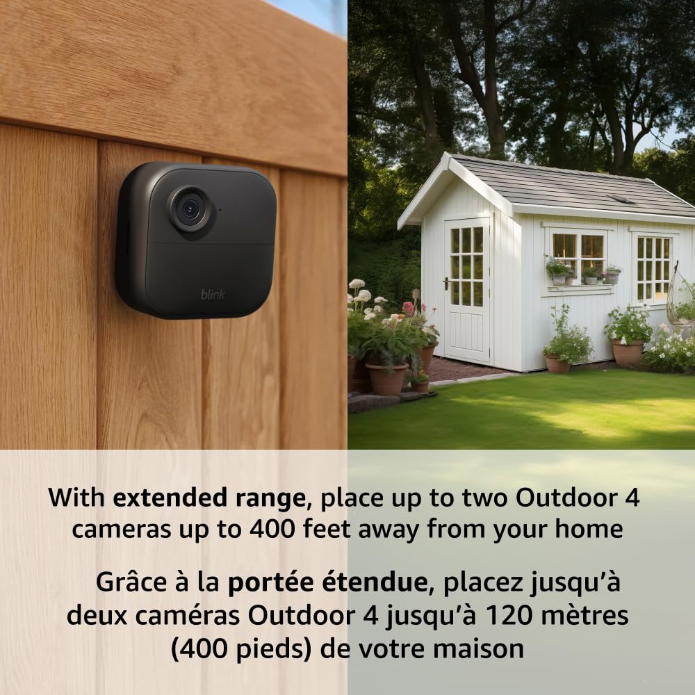 Blink Outdoor 4 XR – two-year battery wireless camera with 4x security coverage, 1000 ft open-air range or 400 ft with typical use — 4 camera system
