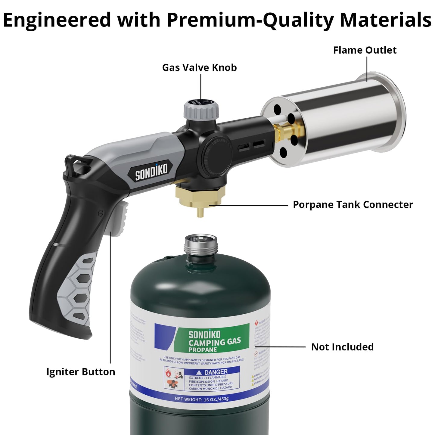 Sondiko Powerful Propane Torch L8010, Gas Welding Equipment,Propane Torch Head with Igniter, Blow Torch, Campfire Starter, Adjustable Flamethrower Gun for BBQ and Baking(Propane Tank NOT Included) - Available at All In One Marketplace Canada