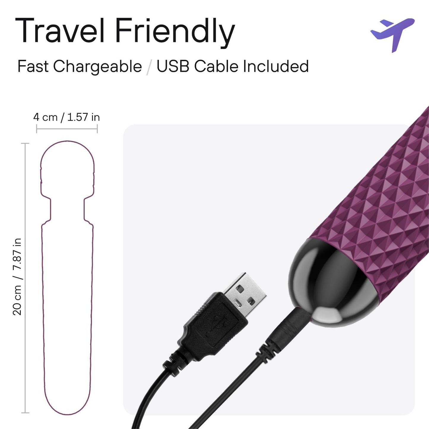 bed geek Handheld Cordless Personal Wand Massager – Waterproof, USB Rechargeable, 20 Vibration Patterns, 8 Speeds, Memory Feature, Skin-Soft Silicone for Ultimate Relaxation Tool (Purple) - Available at All In One Marketplace Canada