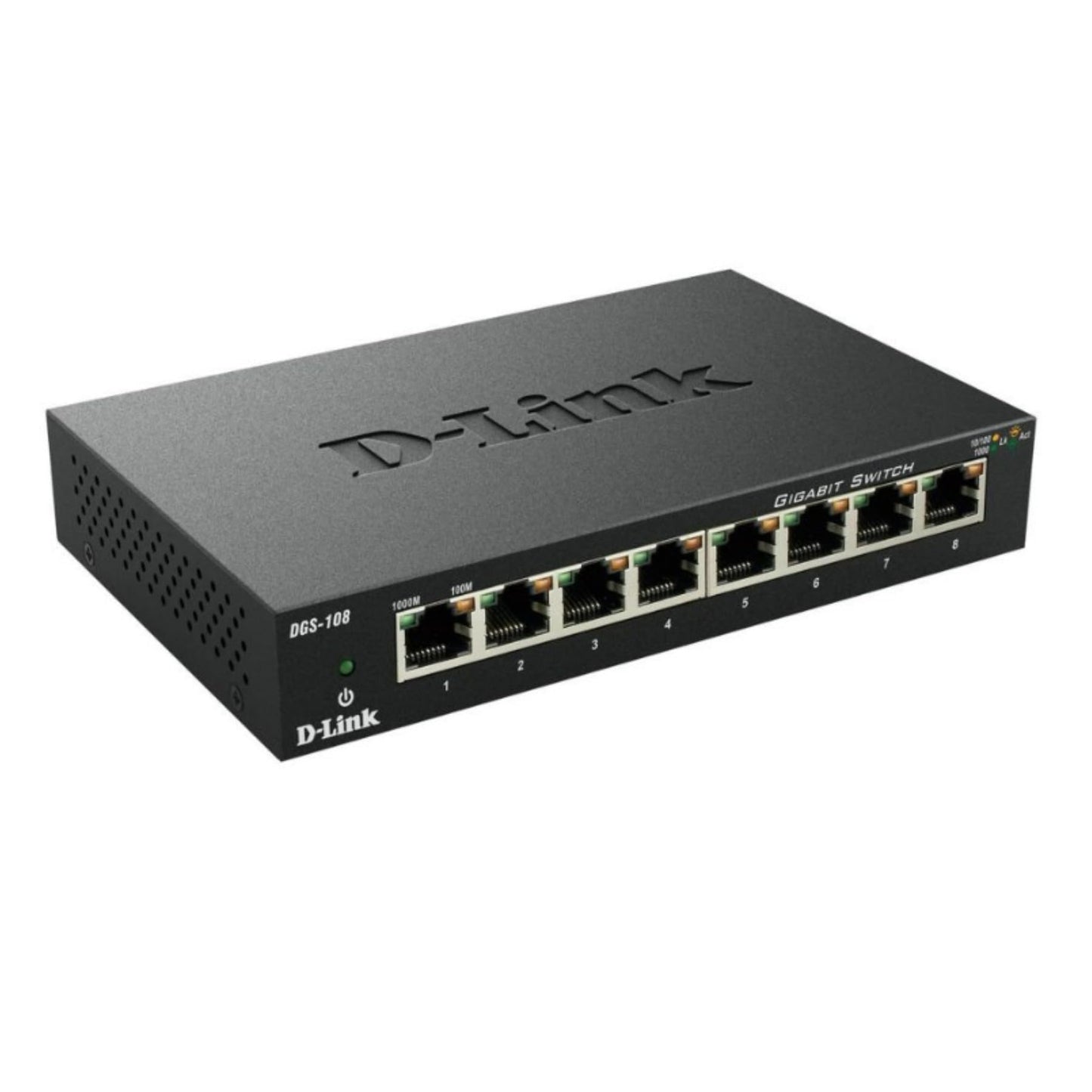 D-Link DGS-108, 8 Port Gigabit Ethernet Switch Unmanaged, Network Splitter, Silent Fanless, Network Hub, Sturdy Metal with Shielded Ports, Compact Desktop/Wall Mount, QoS, Energy Saving, Plug and Play D-Link