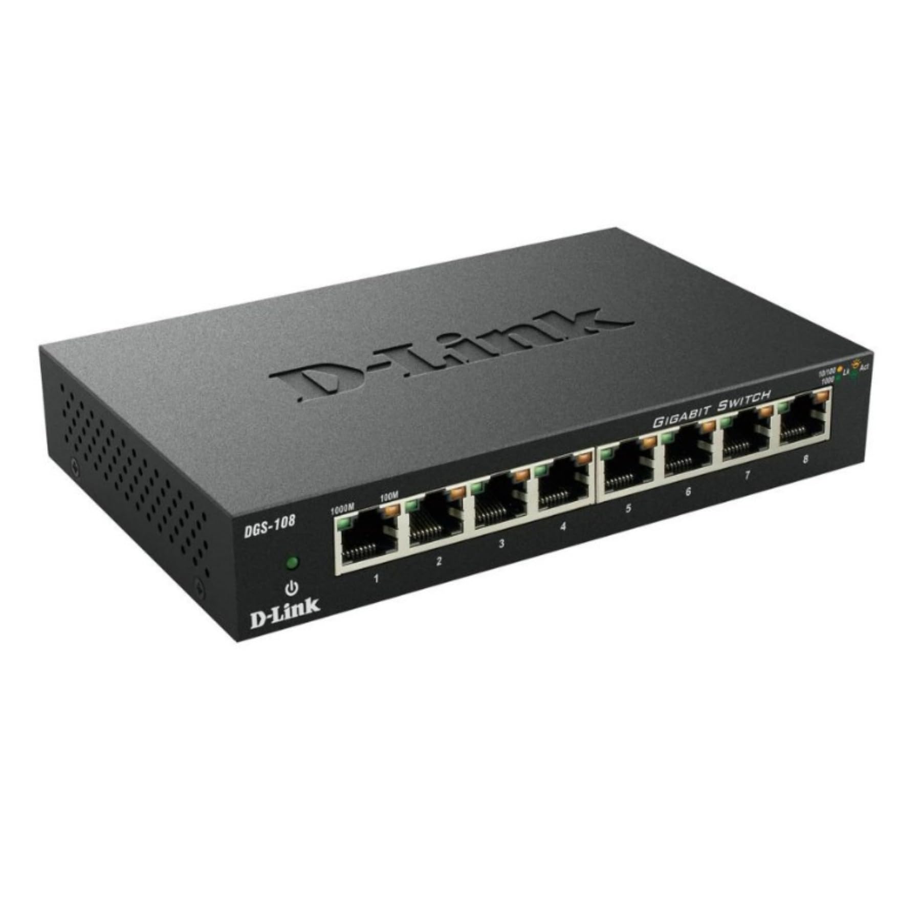 D-Link DGS-108, 8 Port Gigabit Ethernet Switch Unmanaged, Network Splitter, Silent Fanless, Network Hub, Sturdy Metal with Shielded Ports, Compact Desktop/Wall Mount, QoS, Energy Saving, Plug and Play D-Link