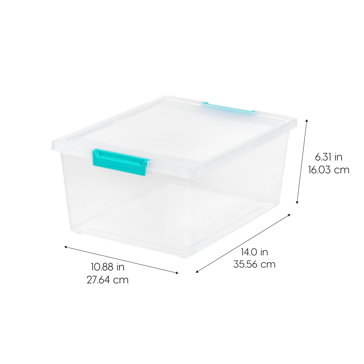 IRIS USA 11.4 L (12 US Qt) Large Deep Clip Box, 4 Pack, Clear Plastic Storage Container Bins with Latching Lids, Organizer for Home, Office and Classroom, Stackable Nestable, Seafoam Blue Buckles IRIS USA